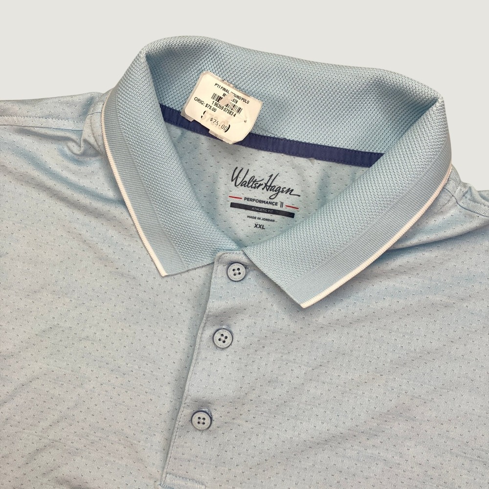 NEW Walter Hagen Mens XXL Polo Shirt Blue Performance II Athletic Short Sleeve